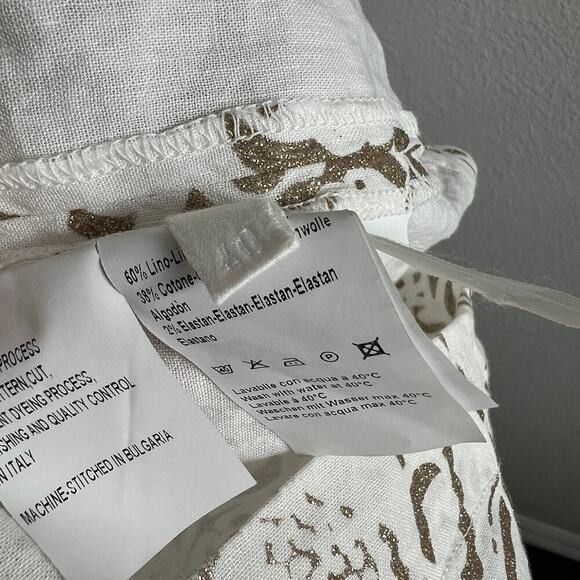 120% Lino Linen Blend White Floral Glitter Dress Women's 40 US 4 Sheath Modest - Picture 6 of 7